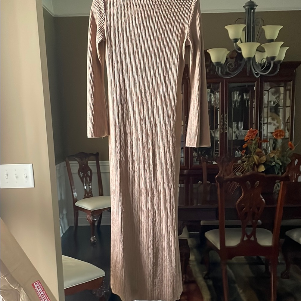 Brown Ribbed Long Sleeve Sheath Dress